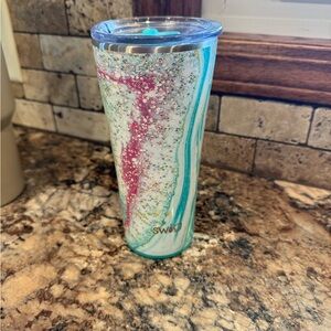 Swig Glitter Tumbler with Teal and Pink Swirl